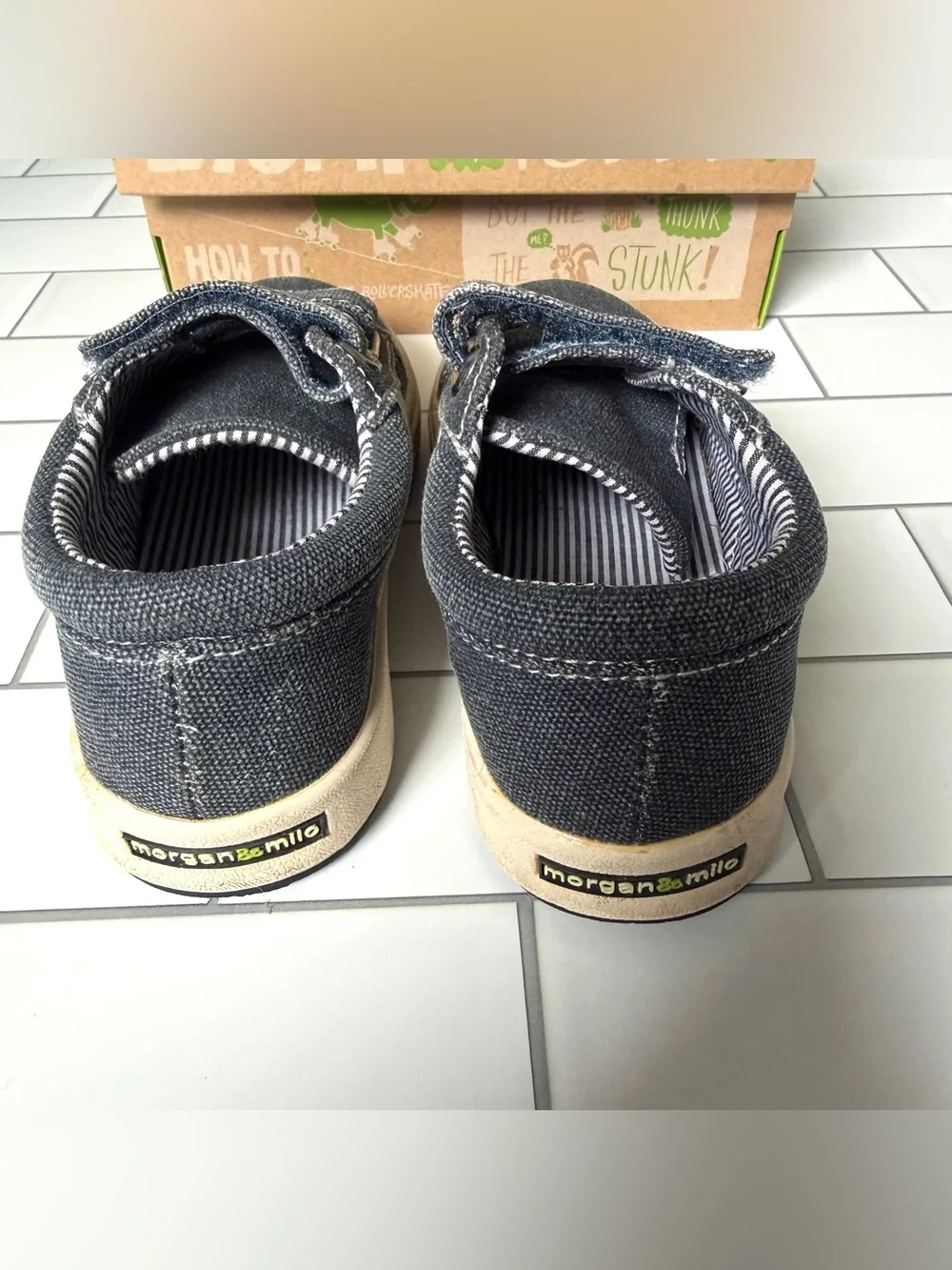 9💙 Morgan & Milo Toddler Boy Miles Double V Shoe Navy Blue Denim Velcro Sneakers